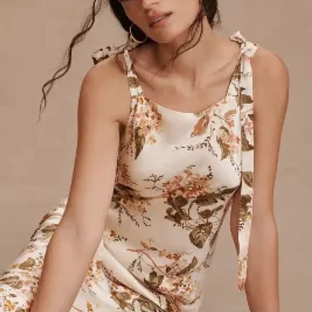 Reformation Aden 100% Silk Dress in “Bella” floral print cream sleeveless midi